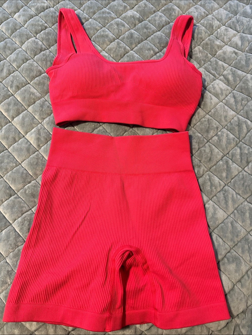 Ribbed Seamless Hot Pink  Crop Bralette & High-Waist Shorts Set
